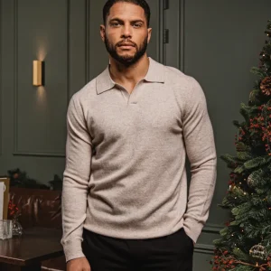 Beige Melange Wool V-Neck